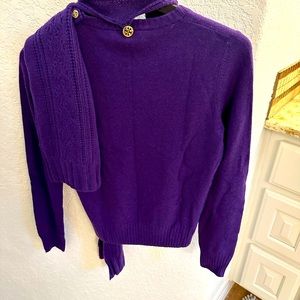 Tory Burch true purple sweater with built in scarf